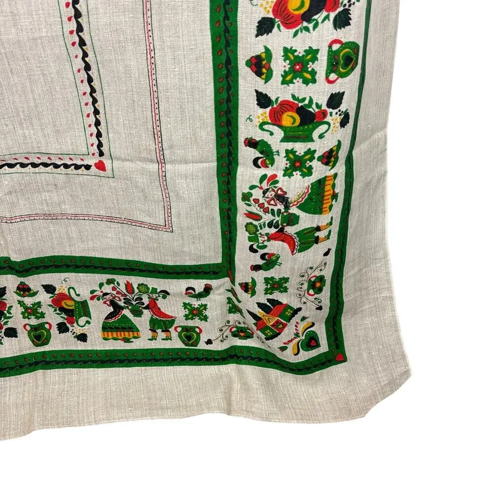 VTG Linen Folk Art Tablecloth Pennsylvania Dutch